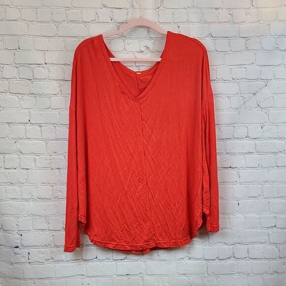 Free People Moonshine Tunic V Neck Oversized Love Glare XS 0/2 Red Orange Top - Picture 2 of 8